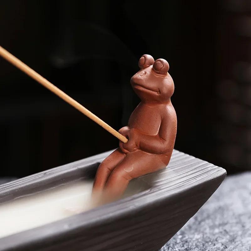 1 шт. курильница из фиолетовой глины ручной работы с креативным дизайном в виде лягушки для домашнего декора и украшения чайной комнаты (Без благовоний)