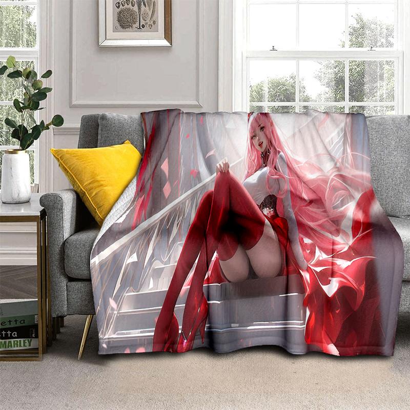 Zero Two 29 Style Cartoon 002 Hiro Sexy Girl DARLING in The FRANXX Flannel Blanket,Soft Throw Blanket for Home Bedroom Bed Sofa