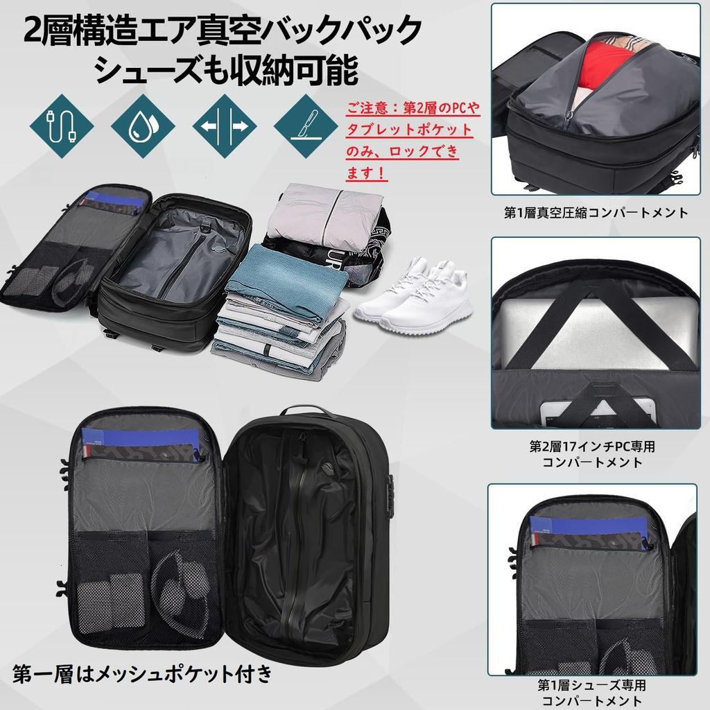 Vacuum Compression Backpack with Electric Air Fits 50L Large with Multifunctional Compression 16 for and Business Trips Backpack [lovvento] Men's