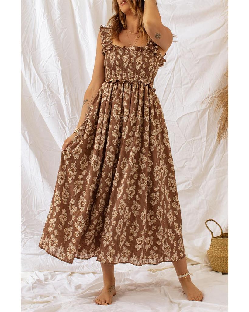 Azura Exchange Платье макси с оборками на бретелях и сборчатым цветочным узором
