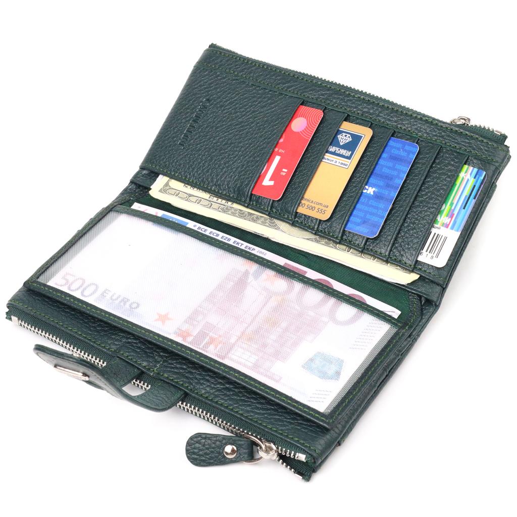 Вместительный женский кошек из натуральной зернистой кожи CANPELLINI Wallet 21633 Зеленый