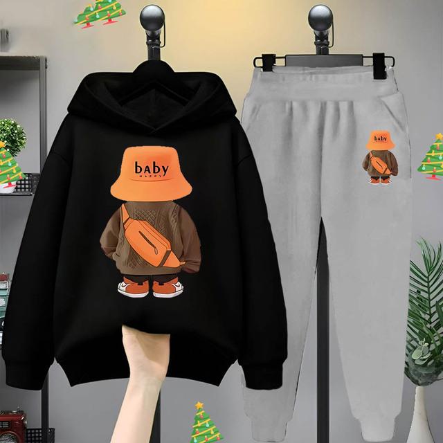 Оранжевая шапка рыбака Bear для мальчиков и девочек, детская толстовка с капюшоном и длинными рукавами, модный комплект детской одежды для отдыха на весну и осень