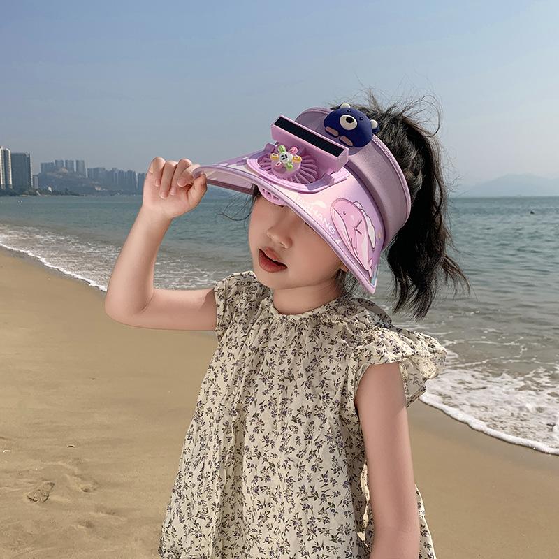 Summer Outdoor Children's Fan Hat Sun Protection Cartoon Air Top Hat Big Brim UV Sun Hat Primary School Student