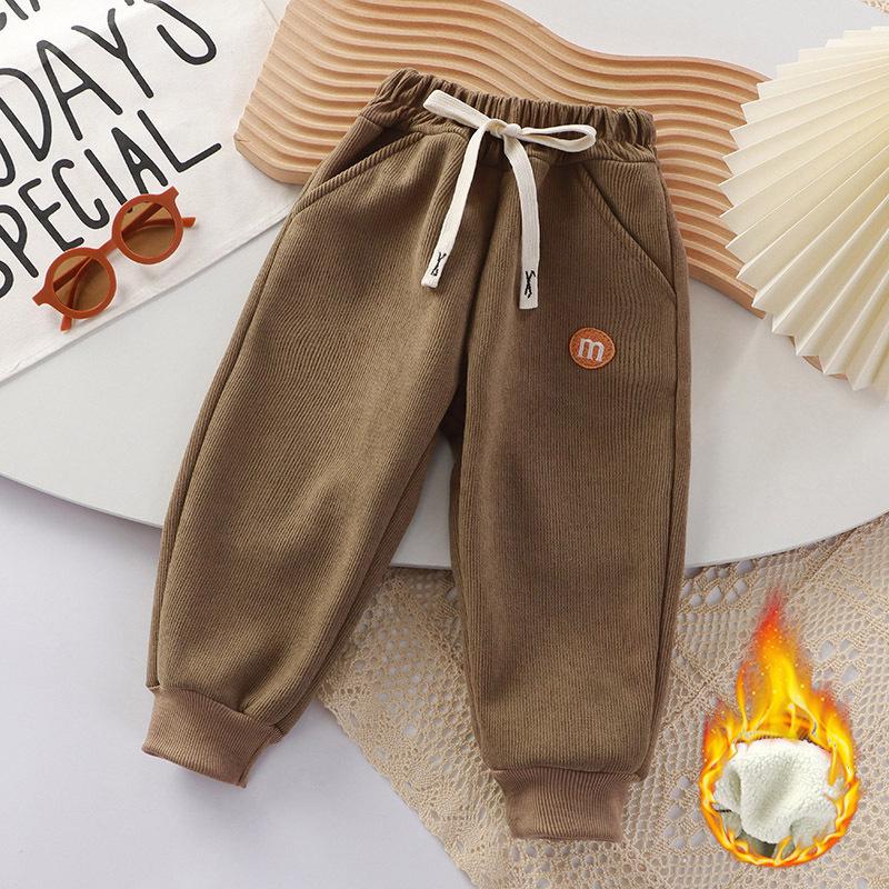 Autumn and Winter Children's Fleece-Lined Winter Sweatpants for Small & Medium Children Alpaca Fleece Cuffed Pants