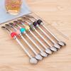 Double-Sided Filter Straw Spoon Stainless Steel Yerba Mate Bombilla Straw With Brush Long Handle Stirring Spoon Kitchen Tools