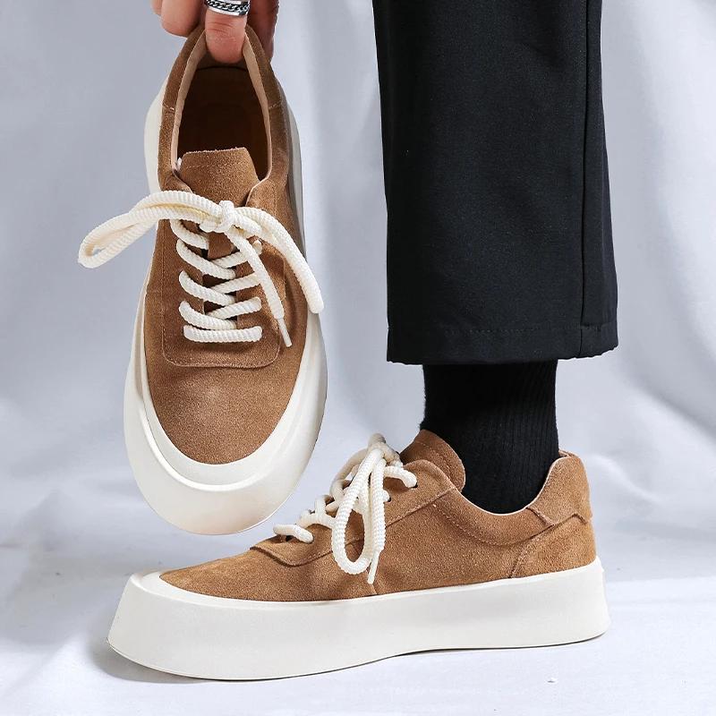 Мужские туфли из коровьей замши, кожаные, на шнуровке, на плоской подошве, повседневные кроссовки, дышащая обувь для ходьбы, мужская обувь для тенниса Zapatillas Hombre