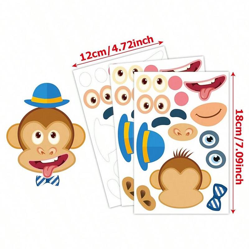 36/48pcs Children Face Changing Sticker Toy Cartoon Animal Stickers Reusable Waterproof Parent Child Interactive Toys TMZ