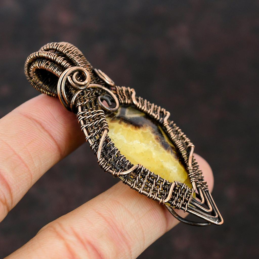 Септарианская медная подвеска, обернутая проволокой, ювелирное изделие с драгоценными камнями, дизайнерская медная бижутерия, подарок для матери, натуральные септарианские украшения для женщин