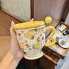 Кружка с крышкой и ложкой Новая керамическая чашка Бытовая кружка для воды Женская большая емкость пара кофе Кружка для завтрака Офис