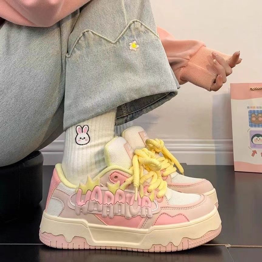 Обувь для скейтбординга для девочек в цвете dopamine универсальные маленькие белые туфли для студентов в студенческом стиле повседневная обувь для скейтбординга спортивная обувь на платформе