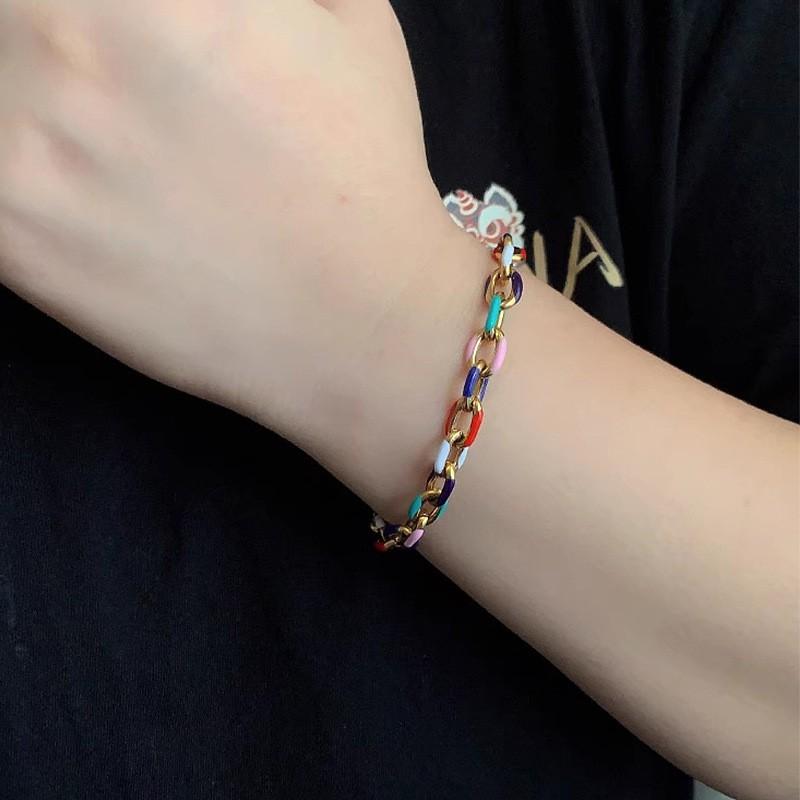 Titanium Steel Colorful Dipped Oil Cuban Link Bracelet Women Geometric Chain Design Lightweight Luxury Couple Jewelry