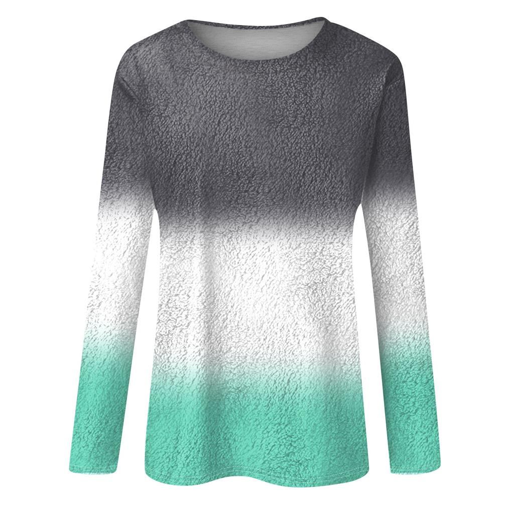 Женская модная повседневная футболка с длинными рукавами и круглым вырезом с градиентным цветом