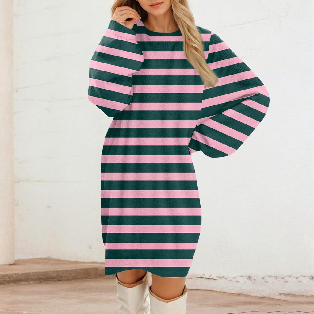 Women's Round Neck Casual Long Sleeve Plush Dresses
