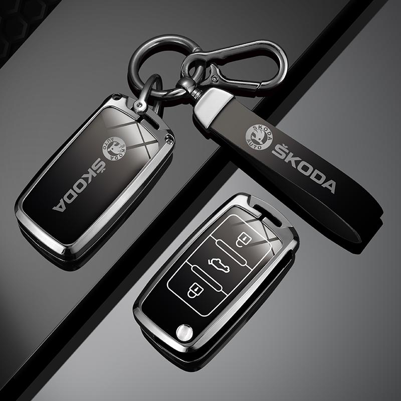 XOWS7 Zinc Alloy Car Flip Remote Key Case Full Cover Holder Shell Bag for Skoda Yeti Superb Rapid Octavia Keychain Accessories