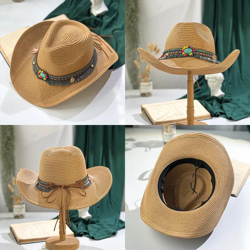Summer Women's Men's Sun Hat Western Cowboy Gentleman Jazz Sunscreen Handmade Straw Hats