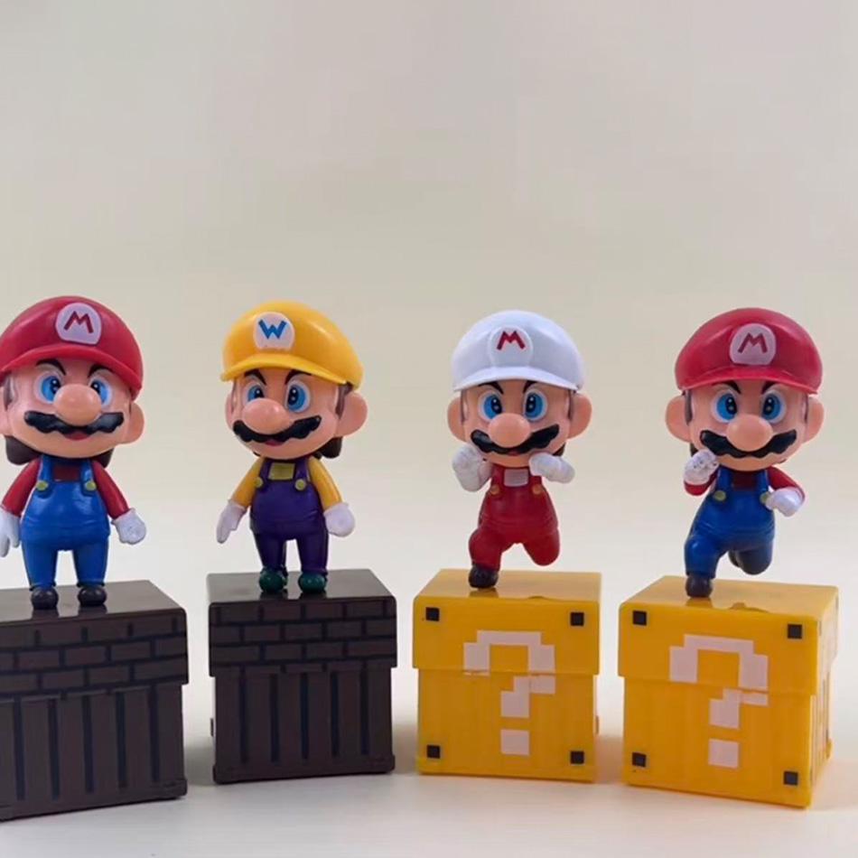 4 шт./комплект Фигурки Super Mario Bros Марио Варио ПВХ Куклы-фигурки с блоками-вопросами Для детей Фанатов Подарок