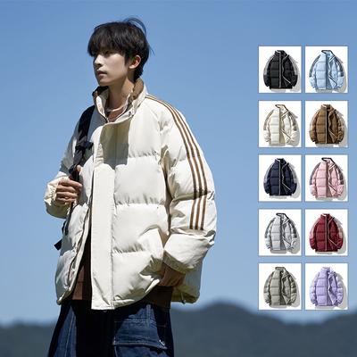 Полосатое пальто с капюшоном и хлопковой подкладкой, мужская зимняя новая свободная уличная модная молодежная повседневная теплая хлопковая куртка