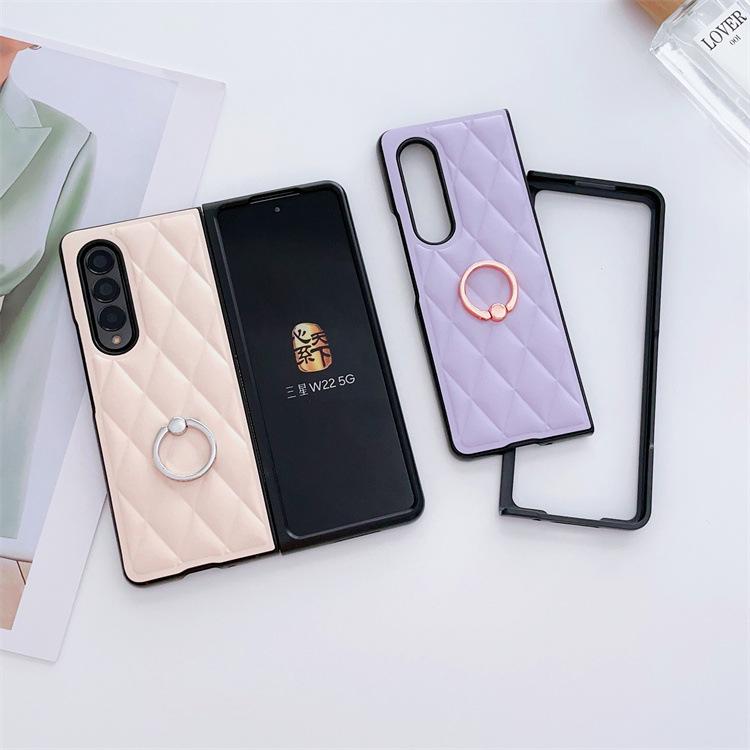 Применимо к чехлу для складного мобильного телефона Samsung ZFold5 zfold3/4 с кольцом-подставкой ромбовидный чехол из ПУ-кожи защитный чехол
