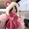 Cute Bear Hat Scarf Scarf Integrated Women's Winter Earmuffs Lei Feng Hat Plush Cycling Warm Ski Hat