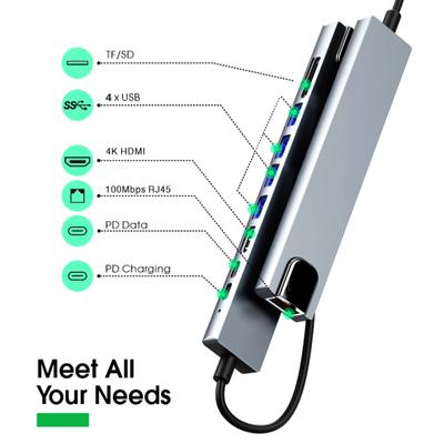 Адаптер USB-концентратора 10 в 1, с Ethernet, совместимый с HDMI, подача питания 4k, 100 Вт, 4 порта USB-a