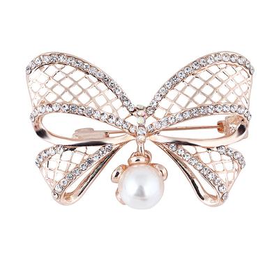 Модная трехмерная брошь-булавка с бантом, стразами, из сплава и жемчугом, корсаж, сдержанная и модная, аксессуары для одежды, брошь, ювелирное изделие