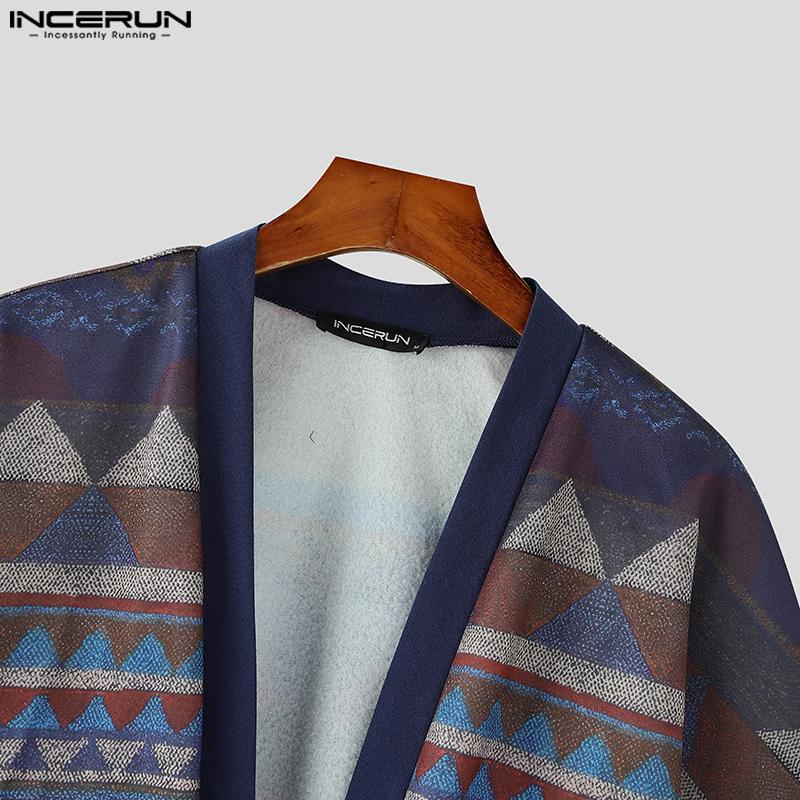 INCERUN Винтажный мужской длинный рукав цветочный принт бандажный кимоно кардиган