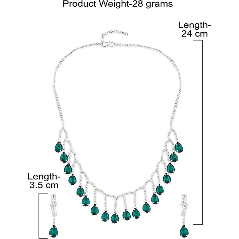 ZAVERI PEARLS Green Dazzling Diamonds Современное колье, серьги и кольца для женщин