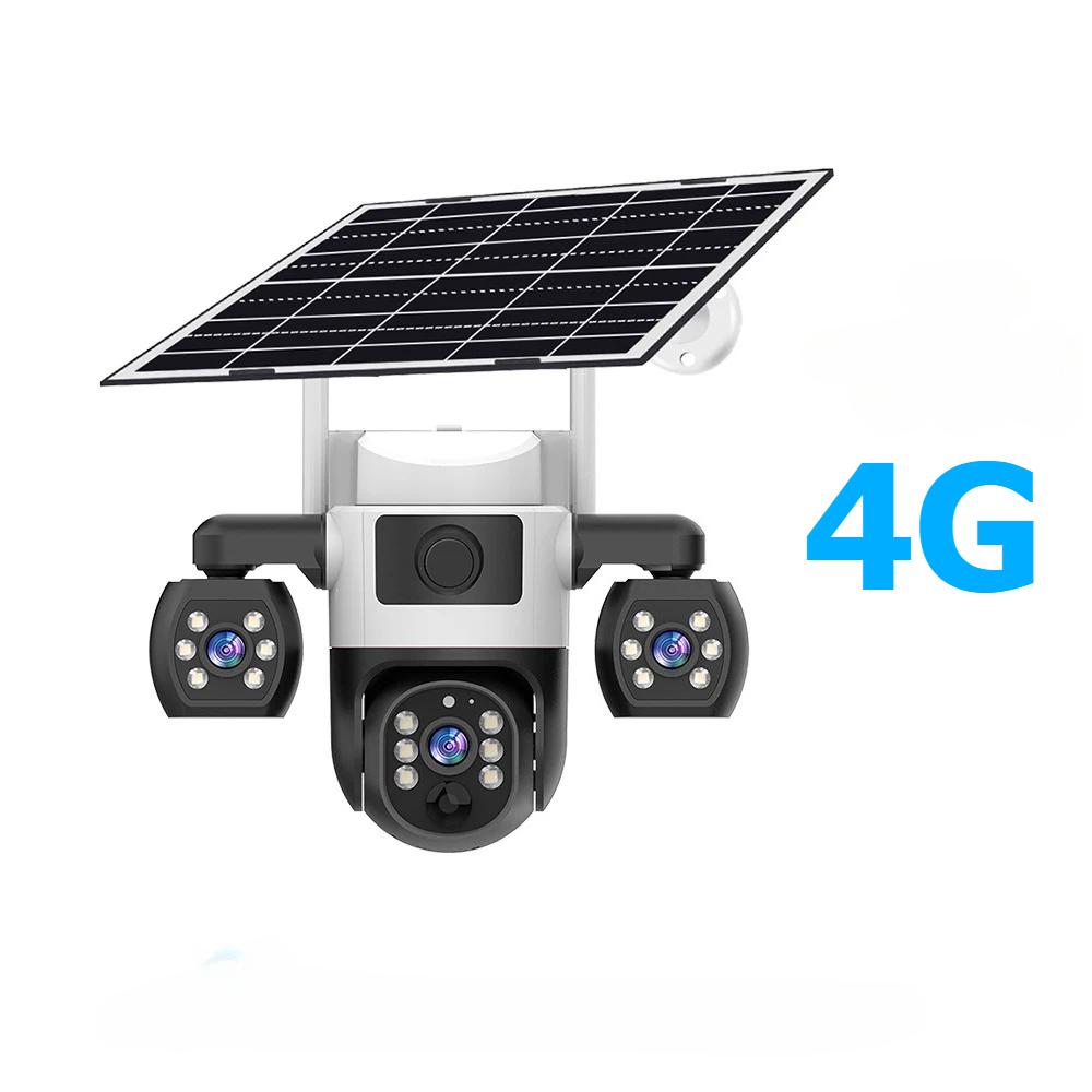 V380 Pro WiFi Солнечная Камера Уличная Тройная Линза PIR Детекция Человека Ночное Видение PTZ Беспроводные IP Камеры CCTV Защита Безопасности