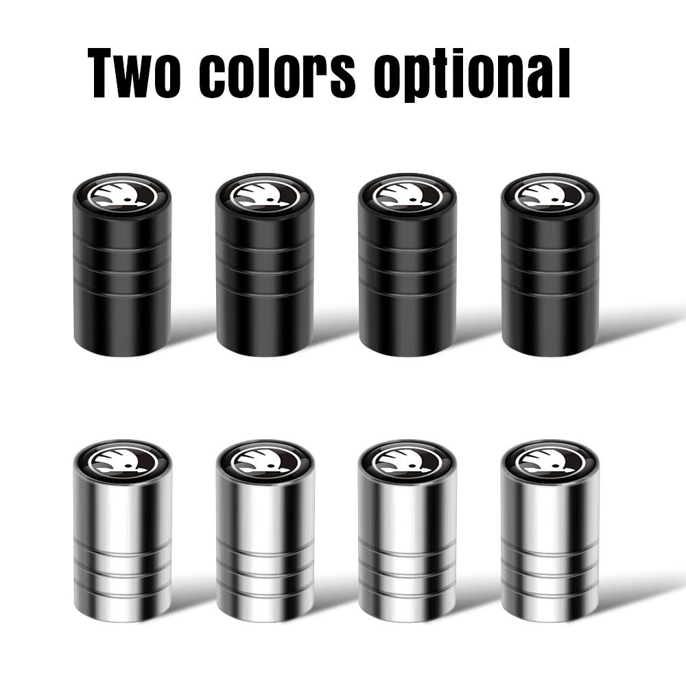 AAAJA1 4pcs Car Logo Wheel Tire Valve Stem Dust Caps Covers Accessories For Skoda S Yeti Fabia Octavia 3 2 a5 Kodiaq Karoq Rapid Superb