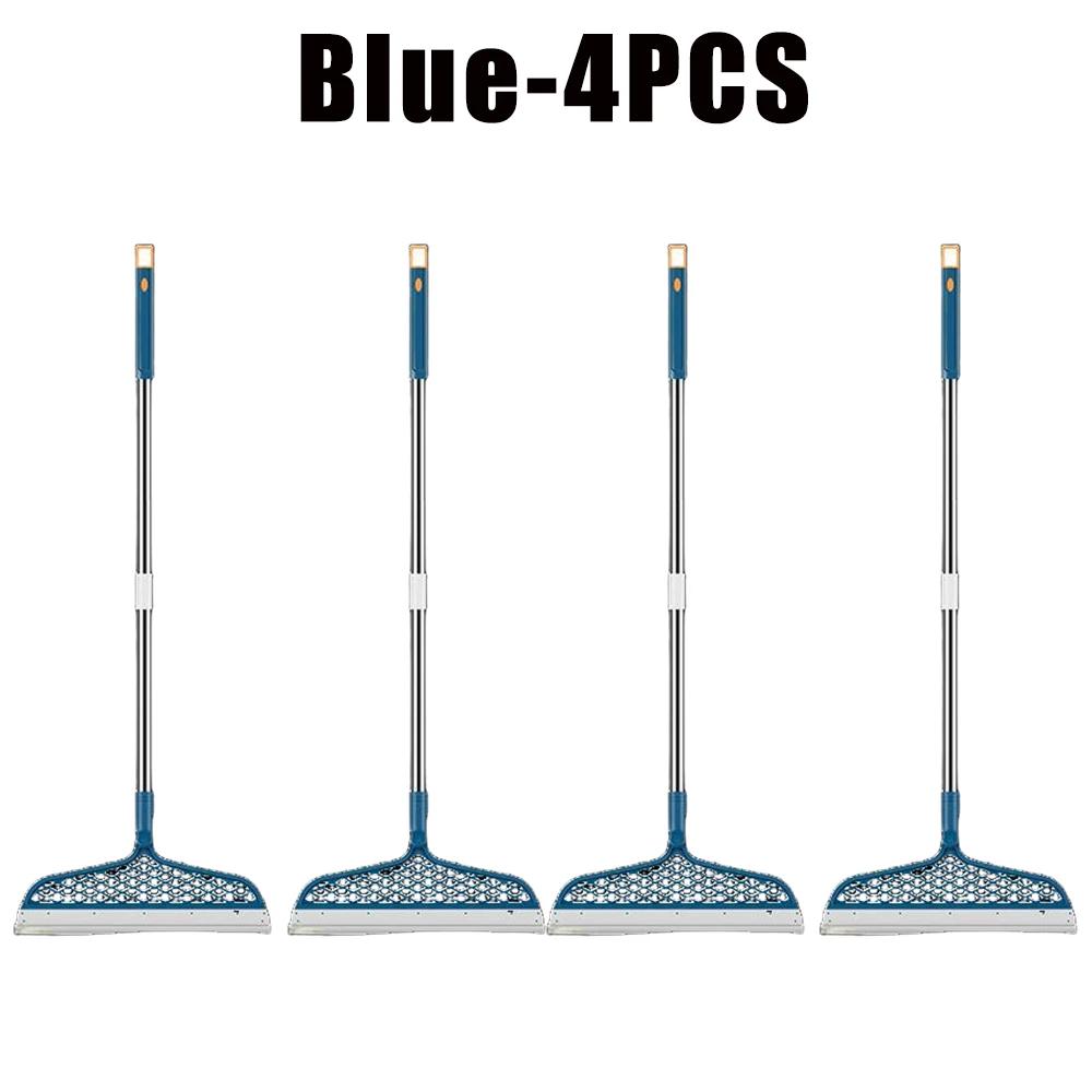 Long Handle Silicone Broom Waterproof Floor Scraper Pet Hair Catcher Multi Surface Cleaner for Bath Kitchen Hardwood Tiles