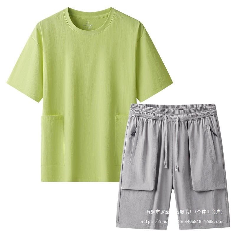 Mens Tracksuit Quick Dry Ice Short Sleeve T-shirt Shorts Gym Workout 2 Piece Set