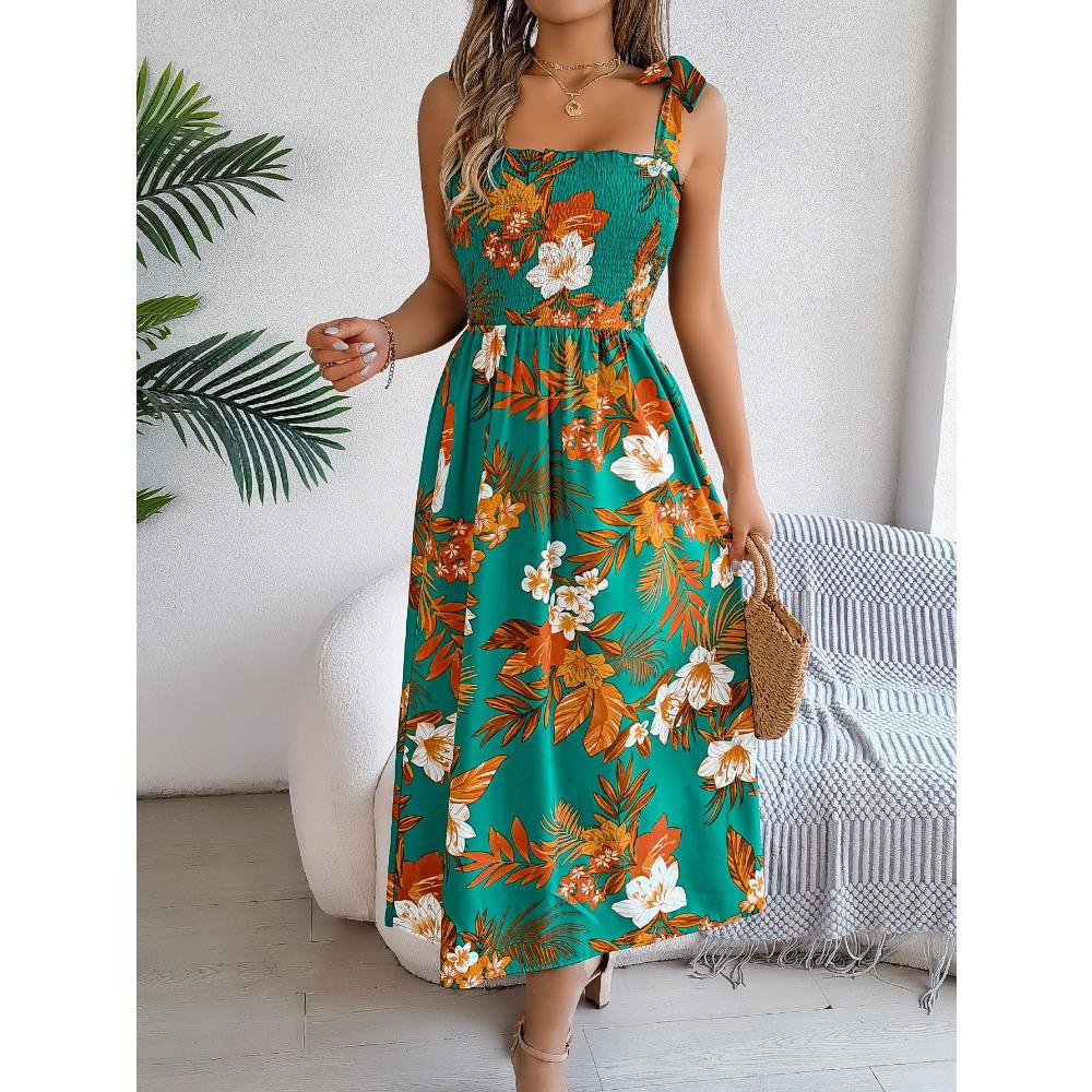 Весенне-летняя юбка-сарафан с цветочным принтом и поясом на завязках, праздничная пляжная длинная юбка, модная женская длинная юбка