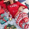 Пижама рождественский подарок пижамы весна осень женский комплект из 2 предметов пижамы красный принт лось длинный рукав брючные костюмы свободная домашняя одежда
