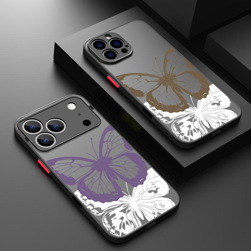 Простой чехол с принтом бабочки для iPhone 17 Air 16e 16 15 14 Pro Max 13 15 Pro 17 Pro 17, противоударный, с мягкими краями, матовая крышка для телефона из твердого ПК