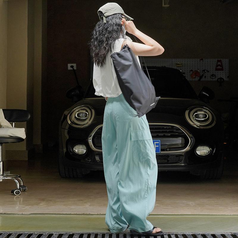 Johnature Летние японские уличные модные крутые широкие женские брюки-карго с высокой талией, тонкие повседневные солнцезащитные брюки