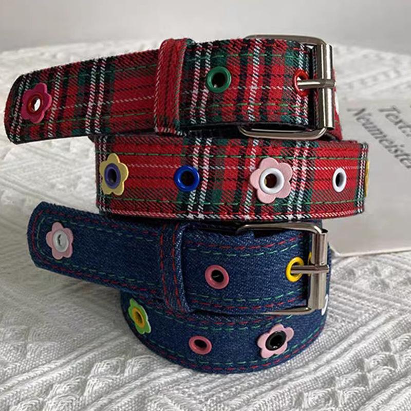 Belt Y2k Dopamine Flower Red Plaid Belt, Female Sweet Cool Babes Denim Blue Tide