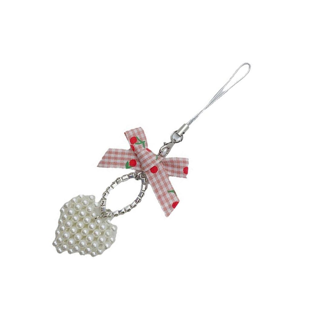 Pearls Beaded Bowknot Heart Charm Keychain Bead Keyring Bag Pendant Sweet Versatile Fashion Accessory for Women