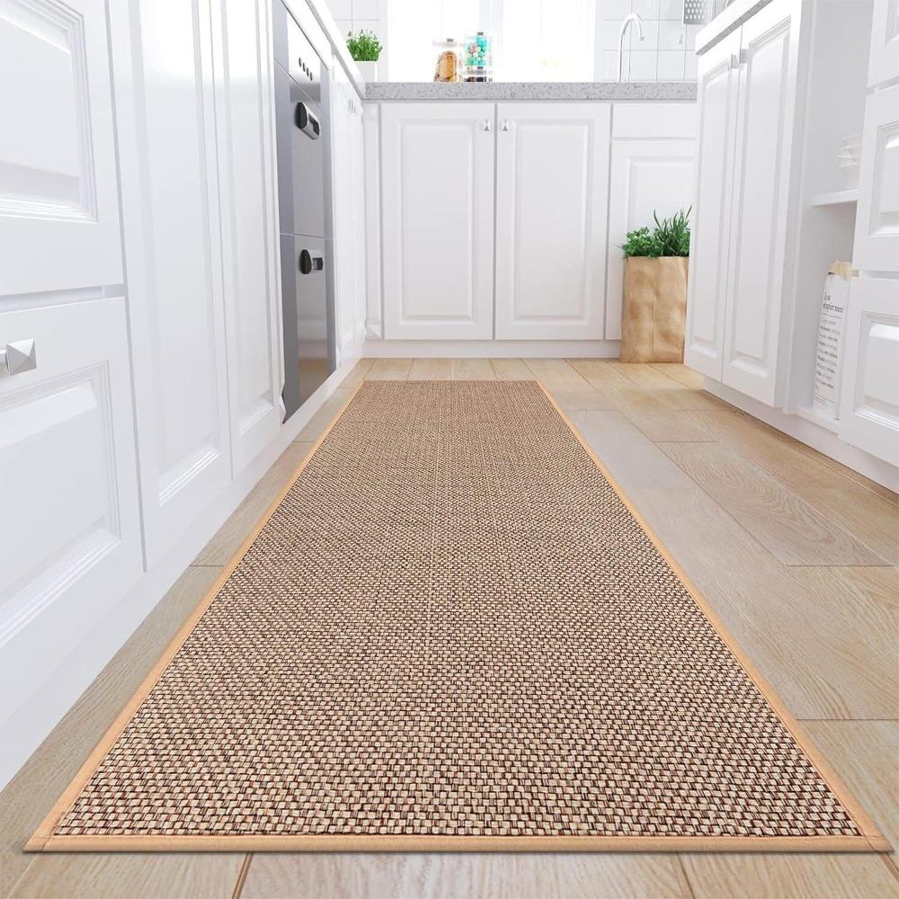 Japanese Style Super Absorbent Kitchen Floor Mat Soft Long Linen Weave Bath Mat Washable Thickened Kitchen Rug Living Room