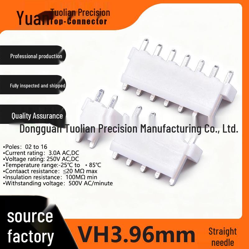 In stock VH3.96mm pitch 180° heat-resistant straight insertion pin connector socket with buckle.