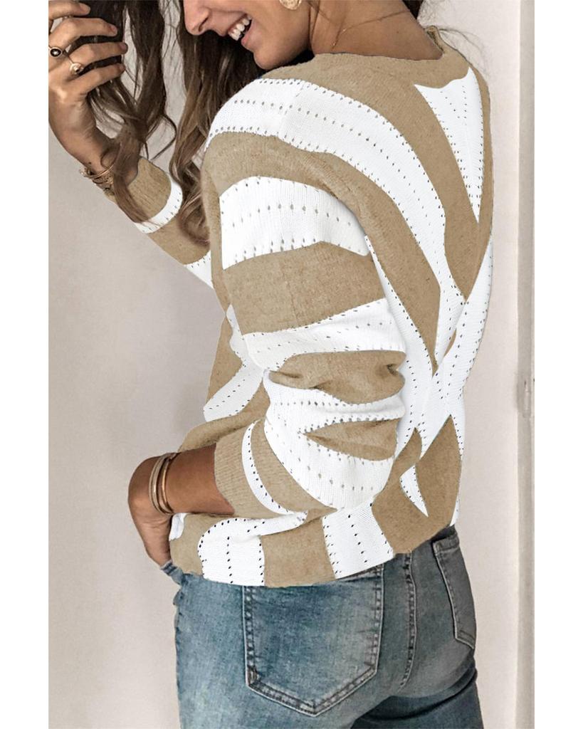 Azura Exchange Полосатый вязаный свитер с V-образным вырезом Color Block