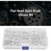 Комплект цельных заклепок M4 с плоской головкой, 350 шт. Ассортимент алюминиевых заклепок, Различная длина алюминиевых заклепок 4/6/8/10/12/16/20 мм, Ассортимент цельных заклепок