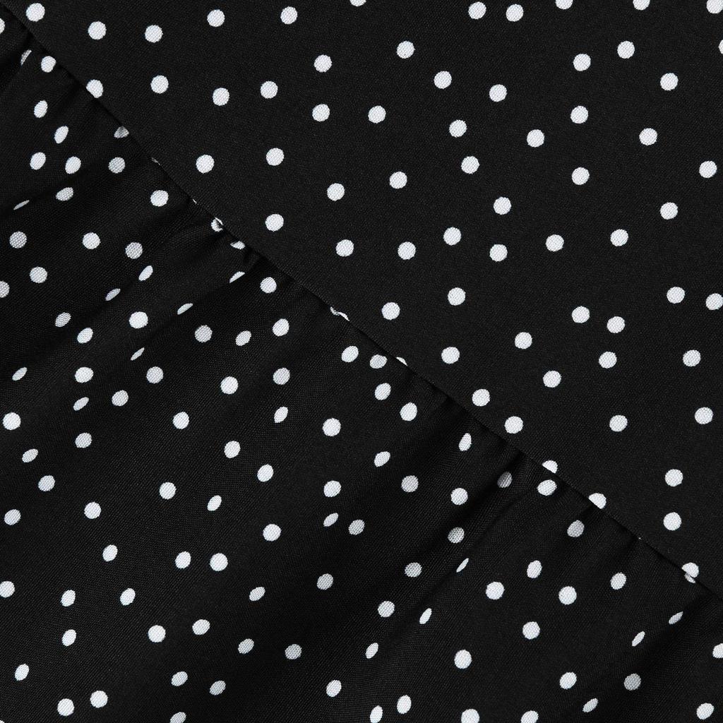 Women's Fashion V-Neck Loose Ruffle Pleated Swing Polka Dot Printed Chiffon Dresses