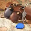 Vintage Top Layer Cowhide Leather Keychain with IC Access Card Holder - Hand-Sewn Rectangular & Round Options