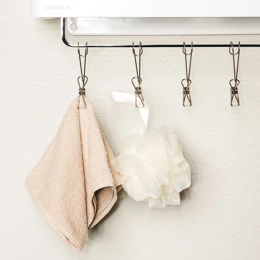 Space-Saving Multi-Purpose Hanging Stainless Steel Clip 4P Silver
