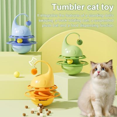 Интерактивная игрушка-неваляшка для кошек, забавная головоломка, кормушка для кошек с пушистым шариком и колокольчиком, для самостоятельной игры, развивающая игрушка для котят, для домашних кошек