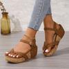 Women Platform Wedge Sandals Fashion Roman Buckle Peep Toe Women High Heels Shoes Summer Leisure Lightweight Rubber Sole Sandals