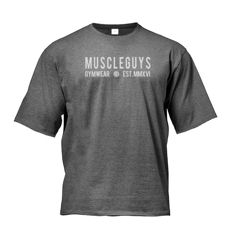Muscleguys Мужская футболка большого размера с заниженным плечом и коротким рукавом для фитнеса, свободные топы для спортзала