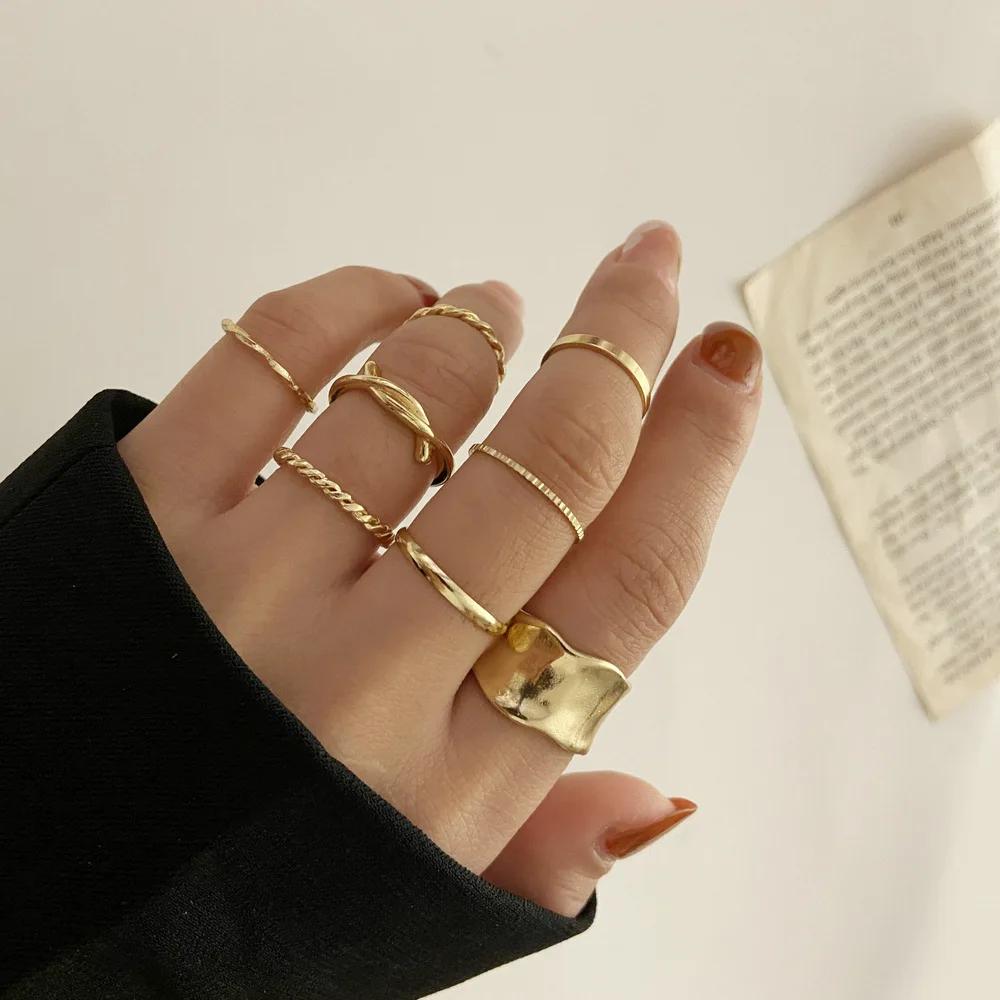 2021 Spring New Metal Ring Set Simple Ring Set 8 Piece Set Banquet Zircon Accessories