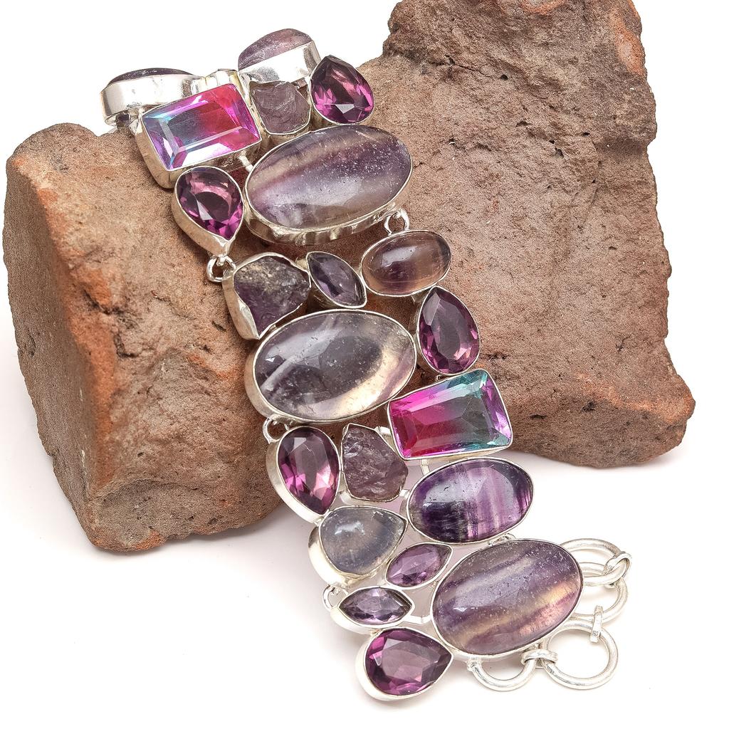 Флюорит аметист драгоценный камень унисекс женские ювелирные изделия браслеты 7-8 ''