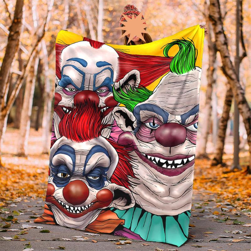 Horror Clown Circus Flannel Blanket Soft Warm All-Season Throw, Design for Camping, Car Travel, Hiking Sofa, Bed, Office Perfect Gift for Parties